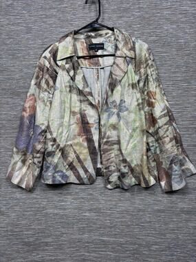 Randy Kemper Blazer Jacket Womens 10 Multicolor Linen Floral Open Lightweight